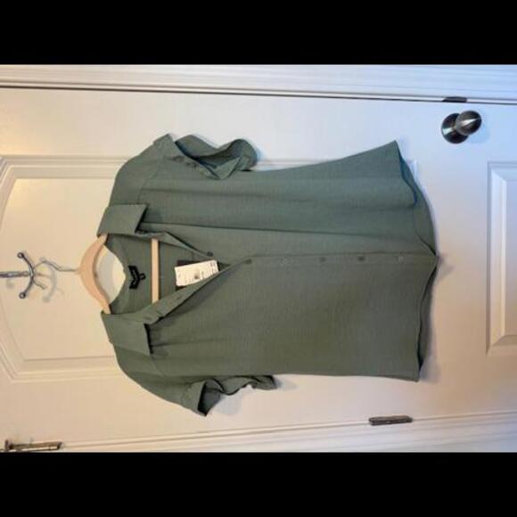 Pleione Tops - Pleione Seafoam Green Ruffle Sleeve Button Front Blouse Top NWT M